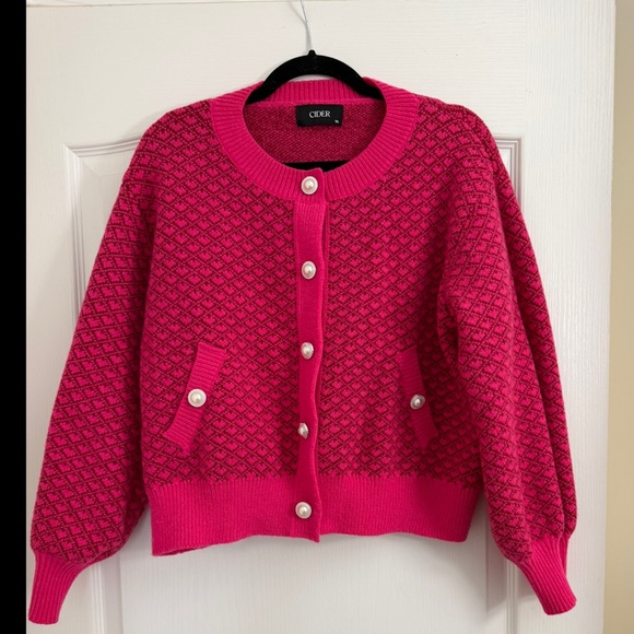 Cider Sweaters - Cider Pink Heart Patterned Cardigan